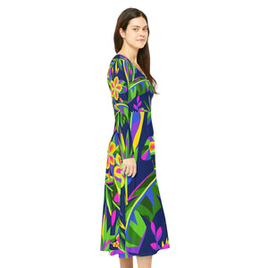 Women's Long Sleeve Dance Dress Tropical Night