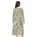 Women's Long Sleeve Dance Dress Paisley Greys and Beige