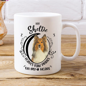 Sheltie- My Sheltie Leaves Paw Prints On My Heart White Coffee Mug