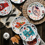 Delightful Folk Flower Design Cat Art Dinner Plates Great For Cat Lovers Microwave Safe