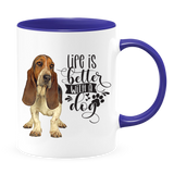 Basset Hound-Life Is Better Basset Hound Coffee Mug Colored Inside and Handle  SALE