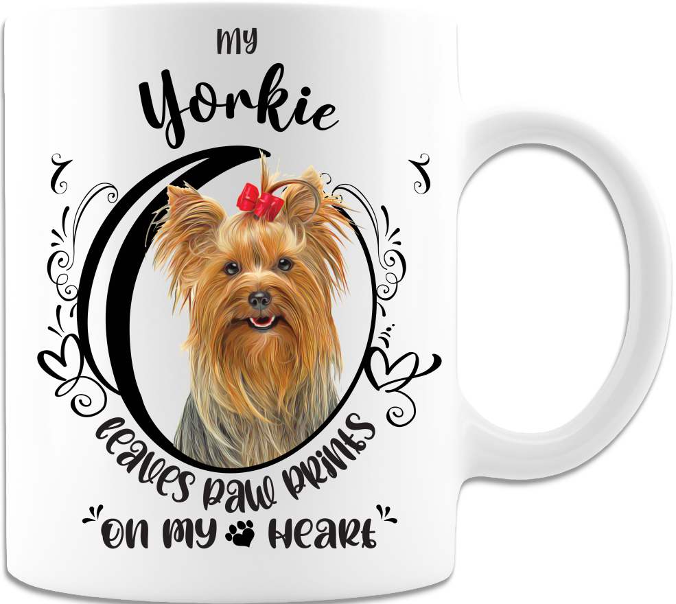 Yorkie- My Yorkie Leaves Paw Prints On My Heart White Coffee Mug