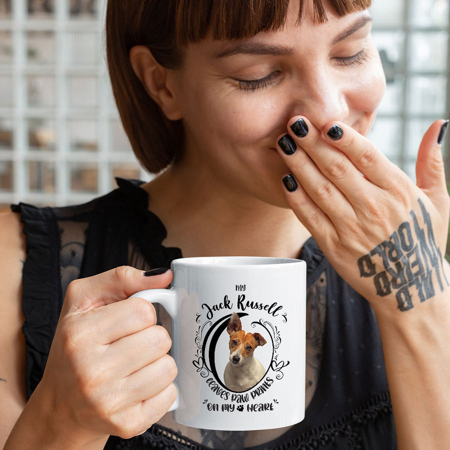 Jack Russell- My Jack Russell Leaves Paw Prints On My Heart White Coffee Mug