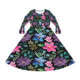 Women's Long Sleeve Dance Dress Midnight Floral