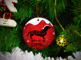 Dachshund Through The Snow - Ceramic Round Ornament