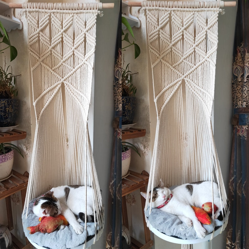 Cat Swing Bed  Boho Style Handmade Cotton Robe Cozy Swinging Bed For Your Cat.