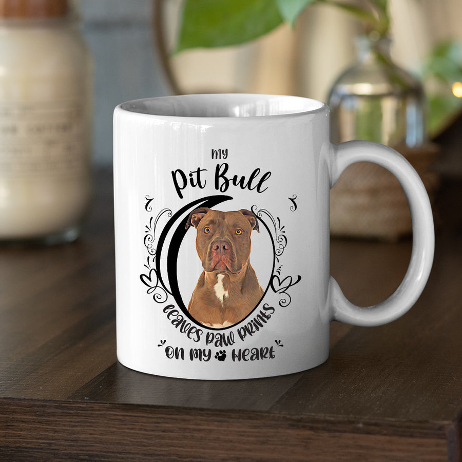 Pit Bull- My Pit Bull Leaves Paw Prints On My Heart White Coffee Mug