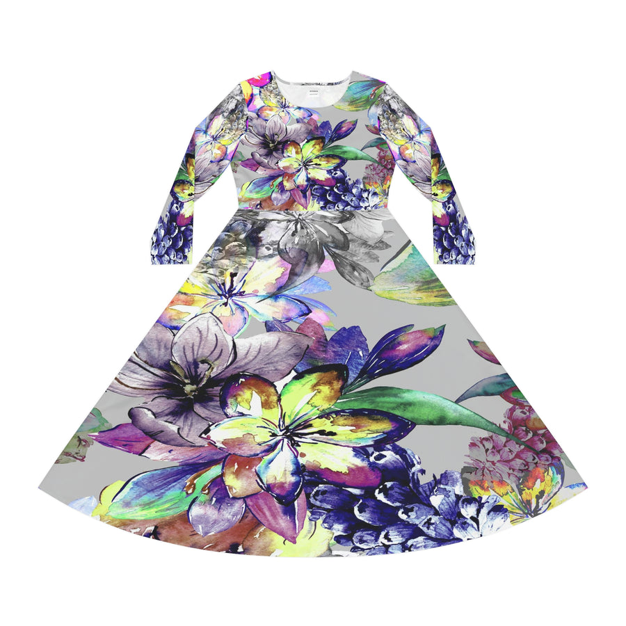 Women's Long Sleeve Dance Dress Exotic Flowers Watercolor Custom Design