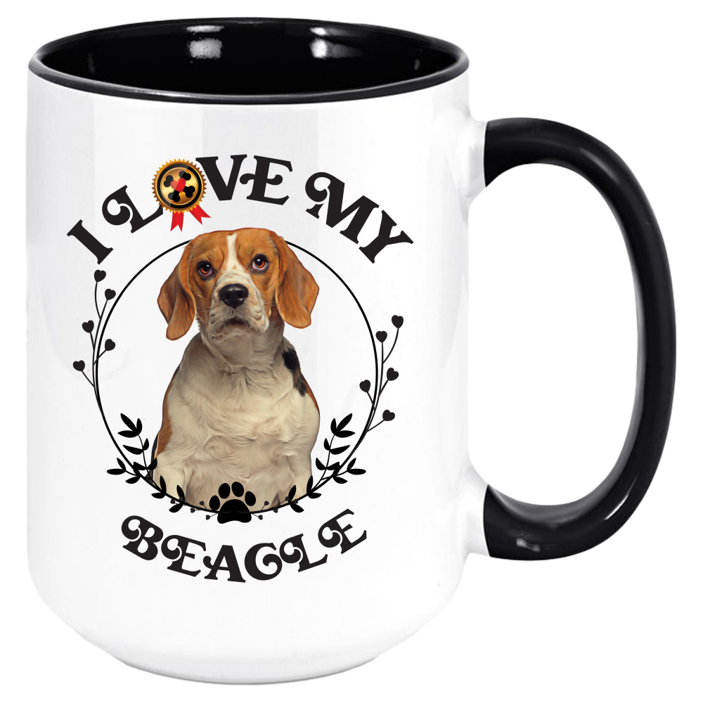 Beagle - I Love My Beagle Coffee Mug, White with Colored Inside and Handle