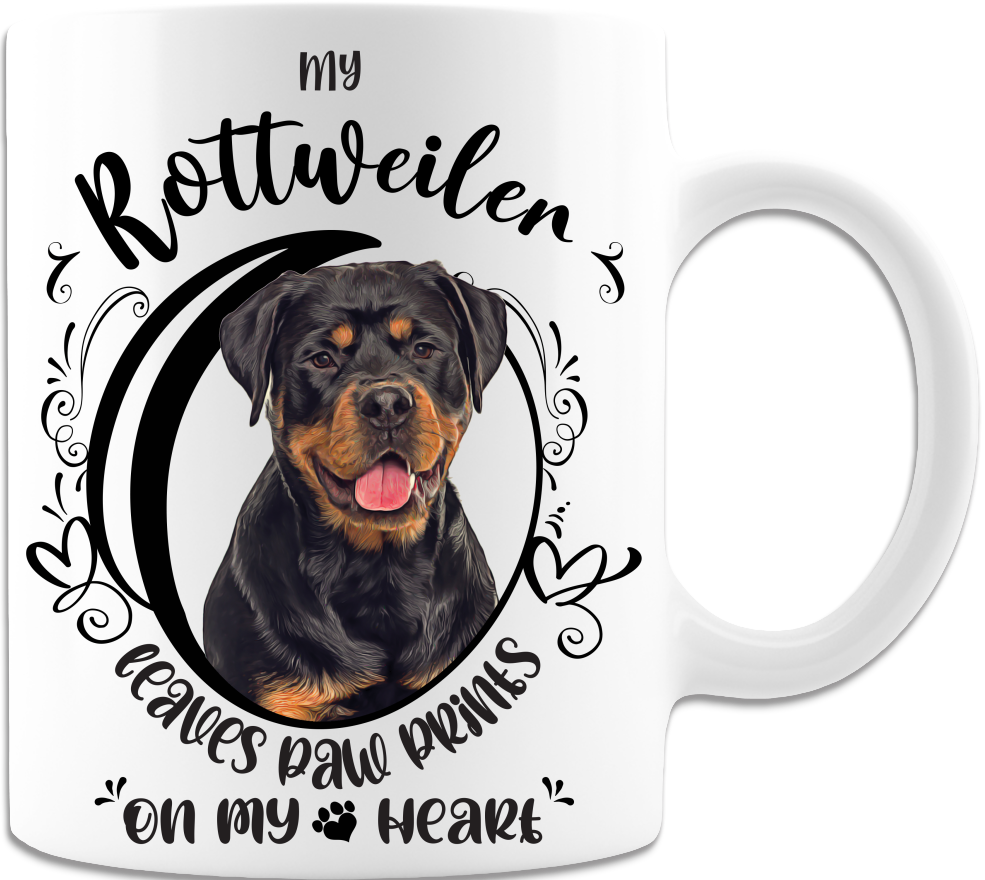 Rottweiler- My Rottweiler Leaves Paw Prints On My Heart White Coffee Mug