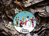 Retro Snowman - Ceramic Round Ornament