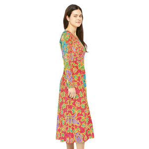 Women's Long Sleeve Dance Dress Floral Tapestry