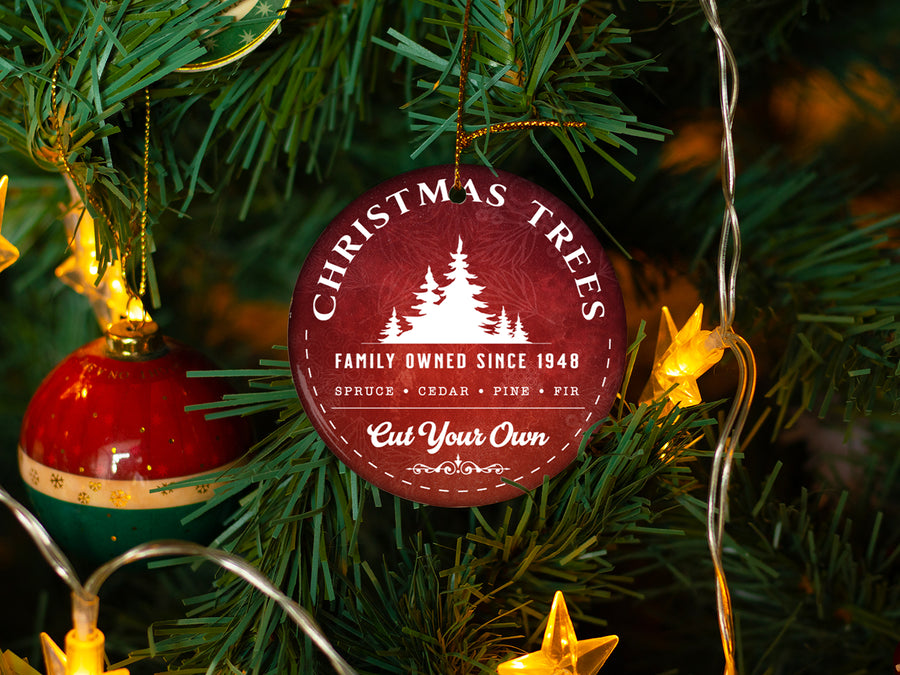 Family Cut Trees - Ceramic Round Ornament