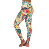High Waisted Yoga Leggings Berries And Leaves