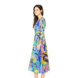 Women's Long Sleeve Dance Dress Feathers, Leaves and Swirls Watercolor Art Custom Design