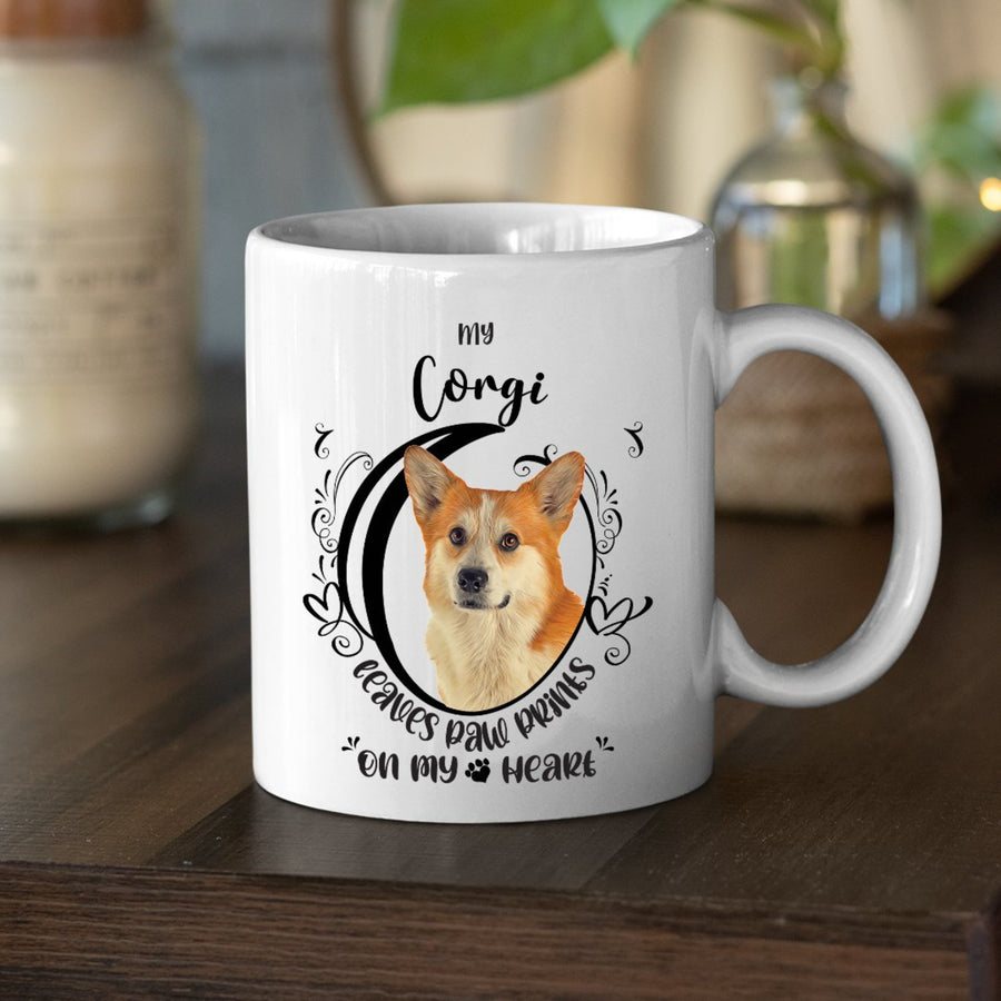 Corgi- My Corgi Leaves Paw Prints On My Heart White Coffee Mug