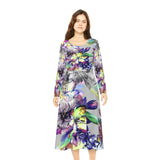Women's Long Sleeve Dance Dress Exotic Flowers Watercolor Custom Design