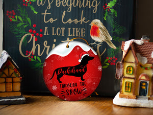 Dachshund Through The Snow - Ceramic Round Ornament