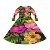Women's Long Sleeve Dance Dress Hibiscus Floral