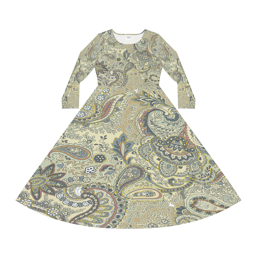 Women's Long Sleeve Dance Dress Paisley Greys and Beige