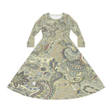 Women's Long Sleeve Dance Dress Paisley Greys and Beige