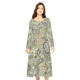 Women's Long Sleeve Dance Dress Paisley Greys and Beige