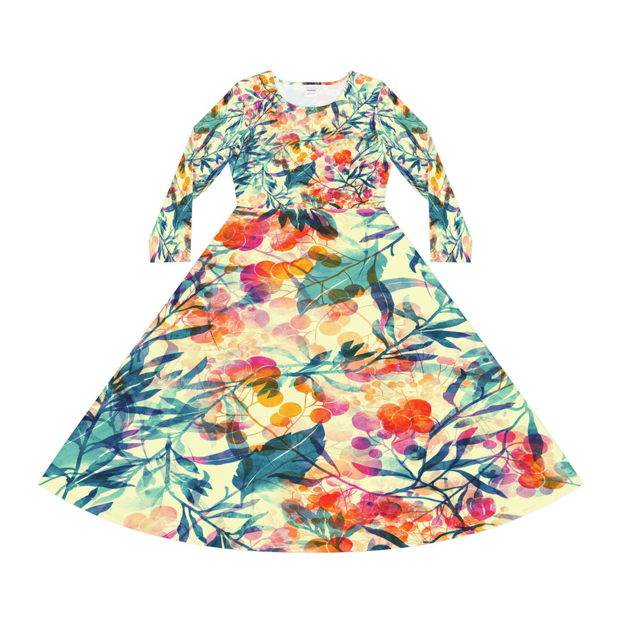 Women's Long Sleeve Dance Dress Berries and Leaves Watercolor Custom Design