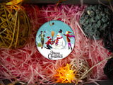 Retro Snowman - Ceramic Round Ornament