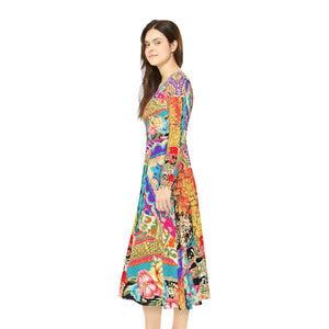 Women's Long Sleeve Dance Dress Colorful Collage Custom Design