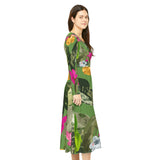 Women's Long Sleeve Dance Dress Tropical Foliage