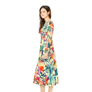 Women's Long Sleeve Dance Dress Berries and Leaves Watercolor Custom Design
