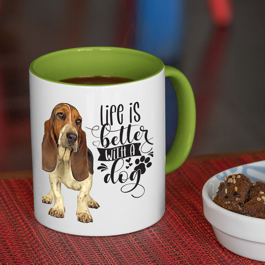 Basset Hound-Life Is Better Basset Hound Coffee Mug Colored Inside and Handle  SALE