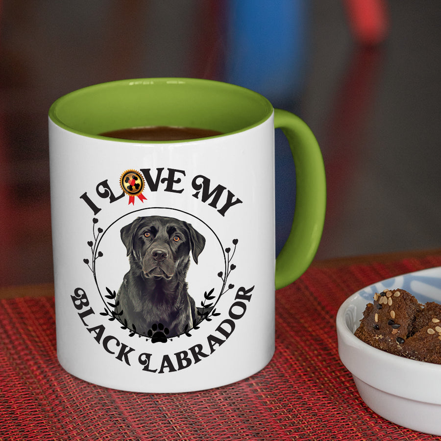 Black Labrador: I Love My Black Labrador Coffee Mug, White with Colored Inside and Handle