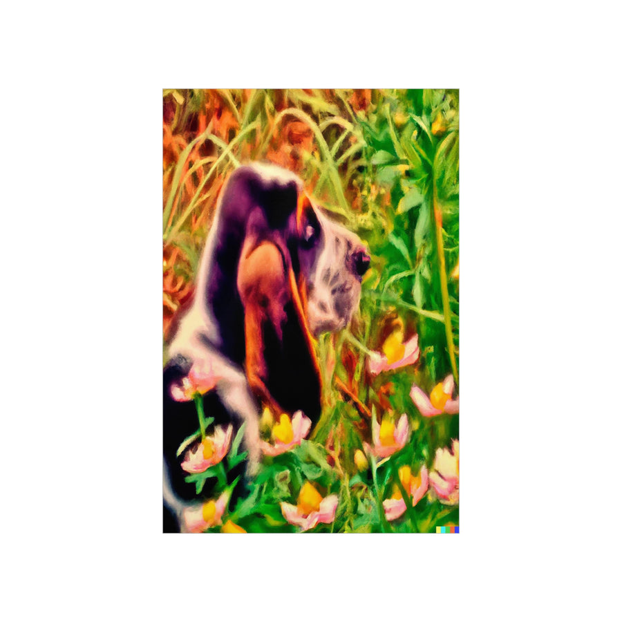 Moment of Wonder Premium Matte Vertical Poster Basset Hound Puppy Enjoying The Magic