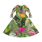 Women's Long Sleeve Dance Dress Tropical Foliage