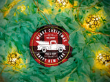 Plaid Christmas Truck - Ceramic Round Ornament