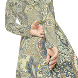 Women's Long Sleeve Dance Dress Paisley Greys and Beige