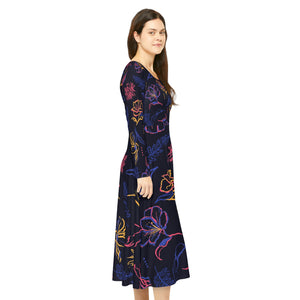 Women's Long Sleeve Dance Dress Midnight Flowers