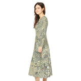 Women's Long Sleeve Dance Dress Paisley Greys and Beige