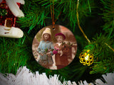 Retro Kids With Mistletoe - Ceramic Round Ornament