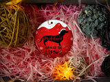 Dachshund Through The Snow - Ceramic Round Ornament