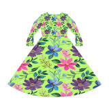 Women's Long Sleeve Dance Dress Folk Flowers