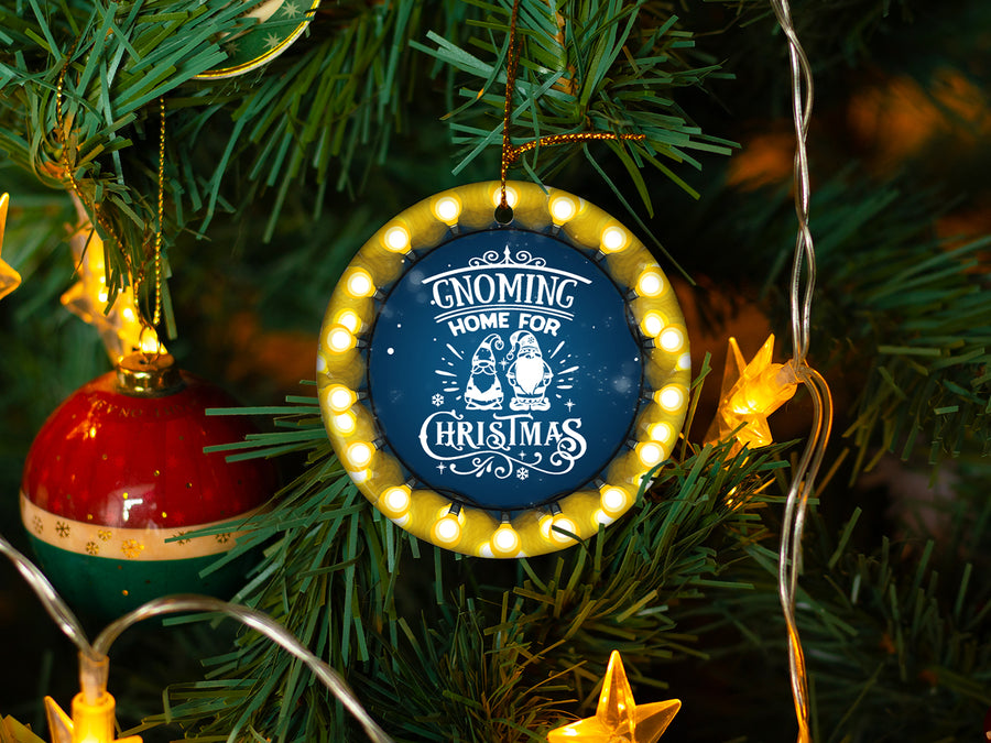 Gnoming Home For Christmas - Ceramic Round Ornament