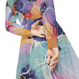 Women's Long Sleeve Dance Dress Watercolor Flowers Custom Design