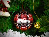 Plaid Christmas Truck - Ceramic Round Ornament