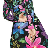 Women's Long Sleeve Dance Dress Midnight Floral