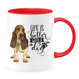 Basset Hound-Life Is Better Basset Hound Coffee Mug Colored Inside and Handle  SALE