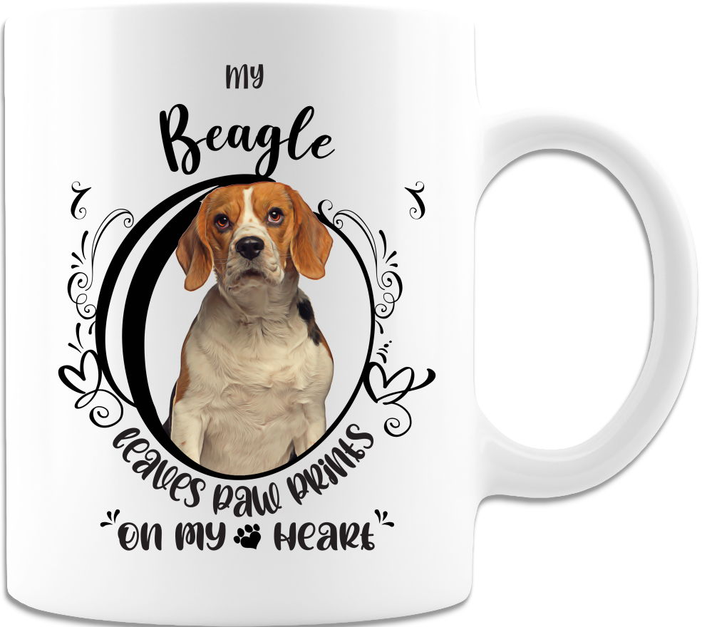 Beagle- My Beagle Leaves Paw Prints On My Heart White Coffee Mug