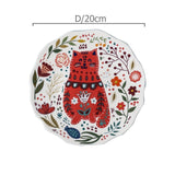 Delightful Folk Flower Design Cat Art Dinner Plates Great For Cat Lovers Microwave Safe