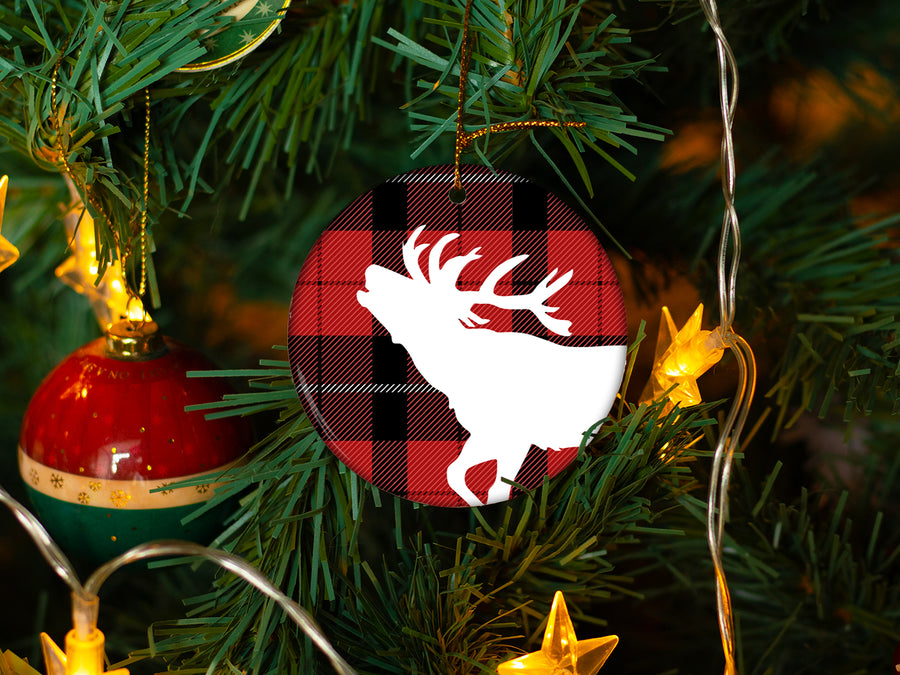 Plaid Stag - Ceramic Round Ornament
